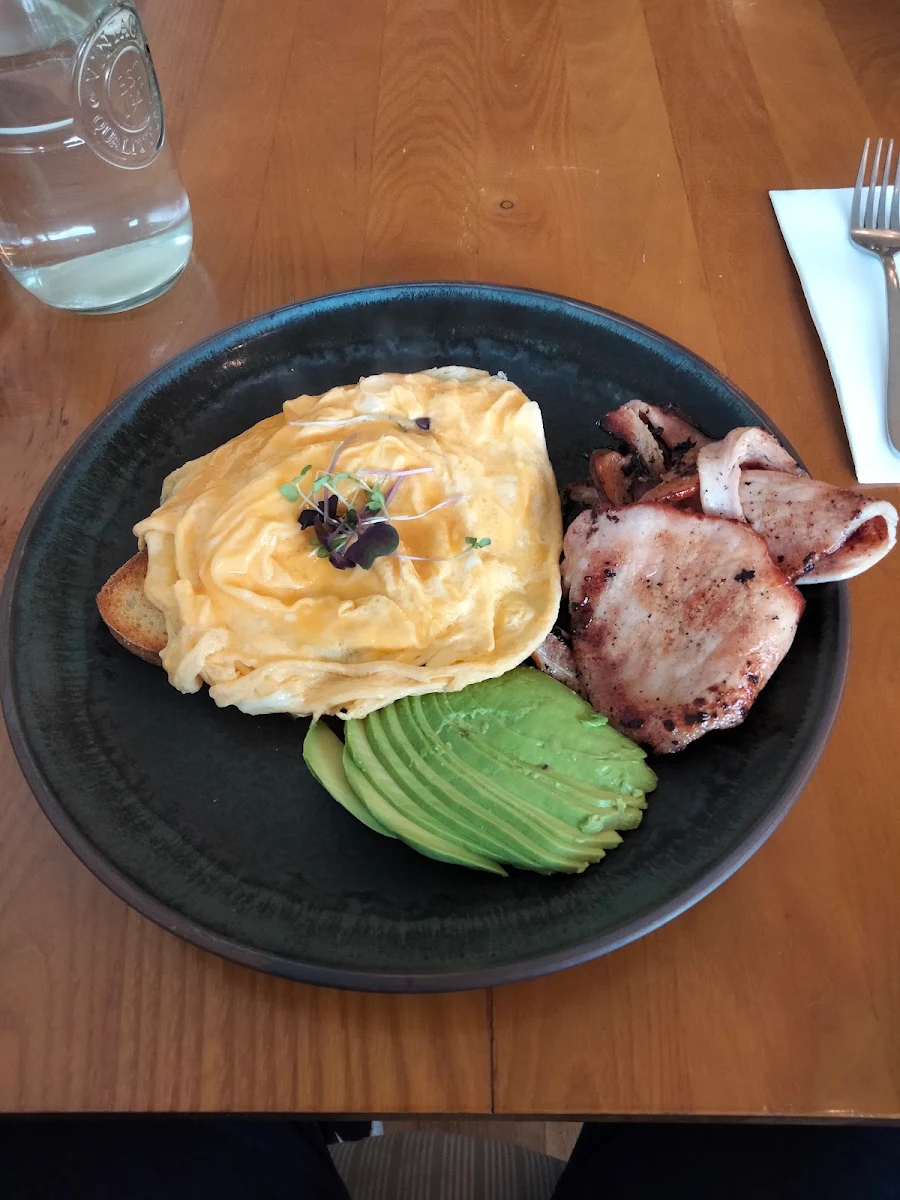 Scrambled Eggs and Toast with Avocado and Bacon