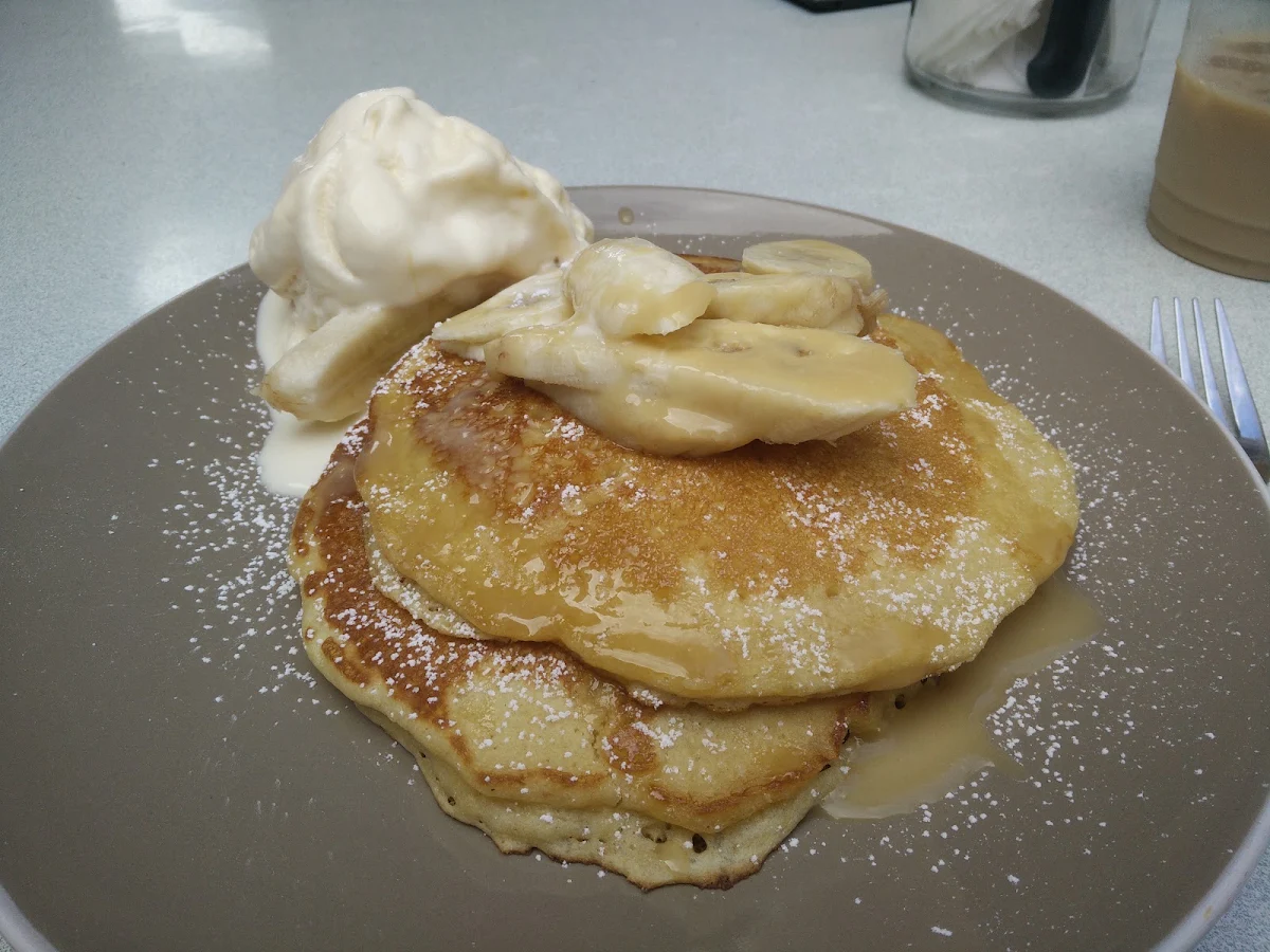 Buttermilk Pancakes with Banana and Ice Cream