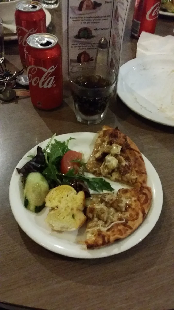 Garlic Bread Chicken Pizza and Garden Salad