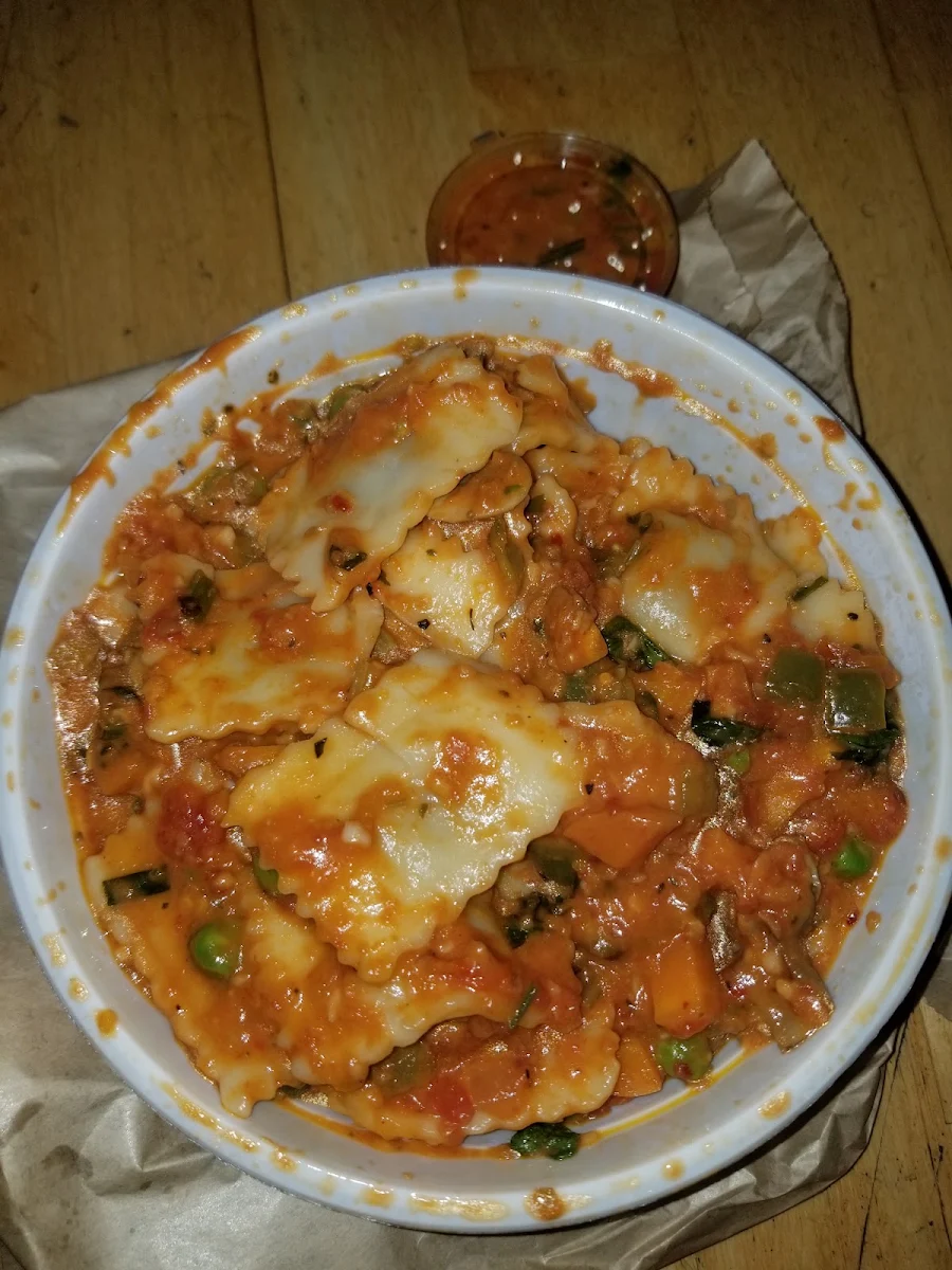 Vegetarian Pasta with Beef Ravioli