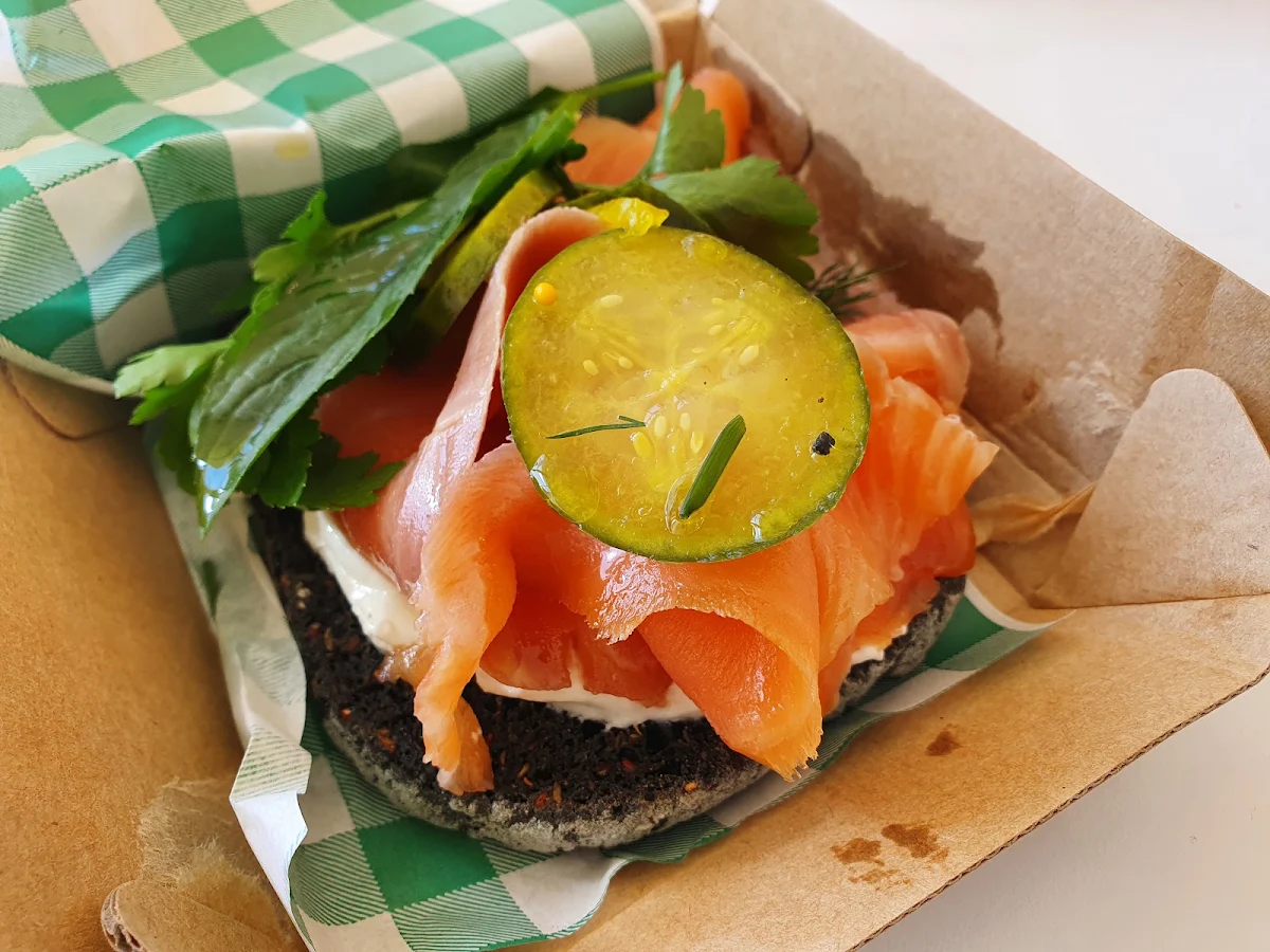 Smoked Salmon Bagel with Lemon Myrtle Caper & Herb Salad