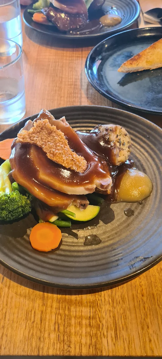 Roast Pork and Vegetables with Demi Glazed Sauce