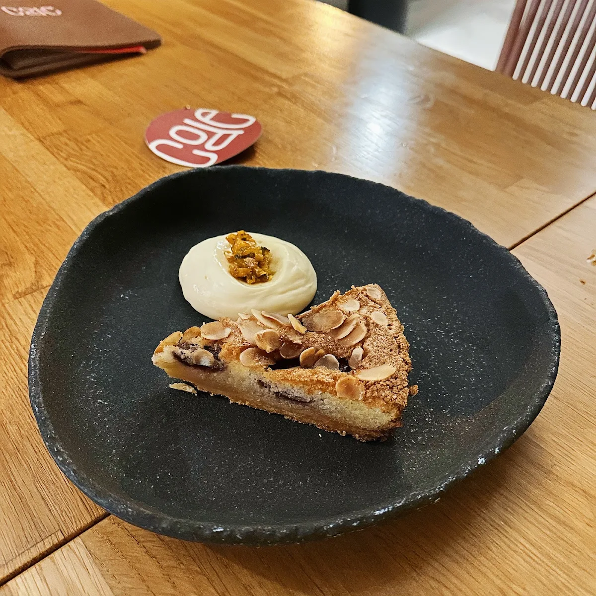 Pistachio Tart Arak Poached Pear Crème Fraiche