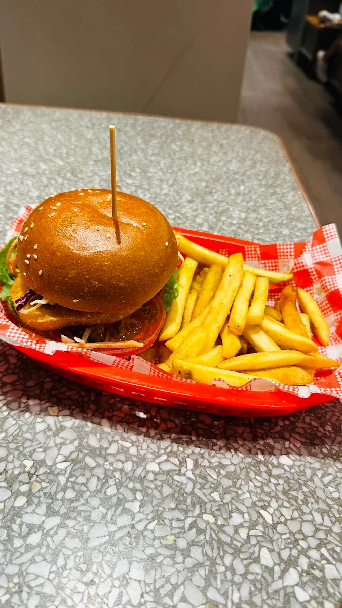 Southern Fried Chicken Burger and Fries