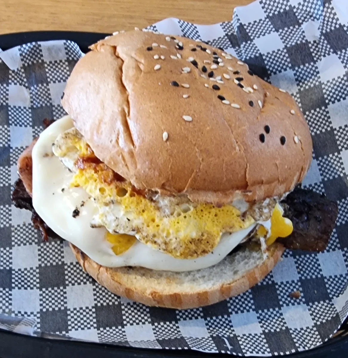 Bacon Egg Cheese Beef Brisket Burger