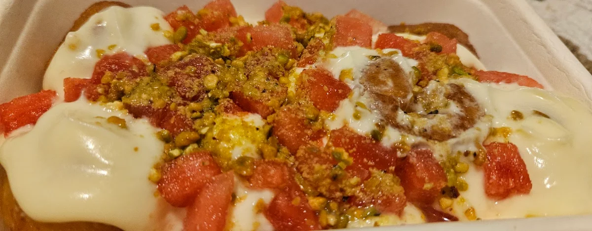 Watermelon and Cream Cheese on the Loukoumades