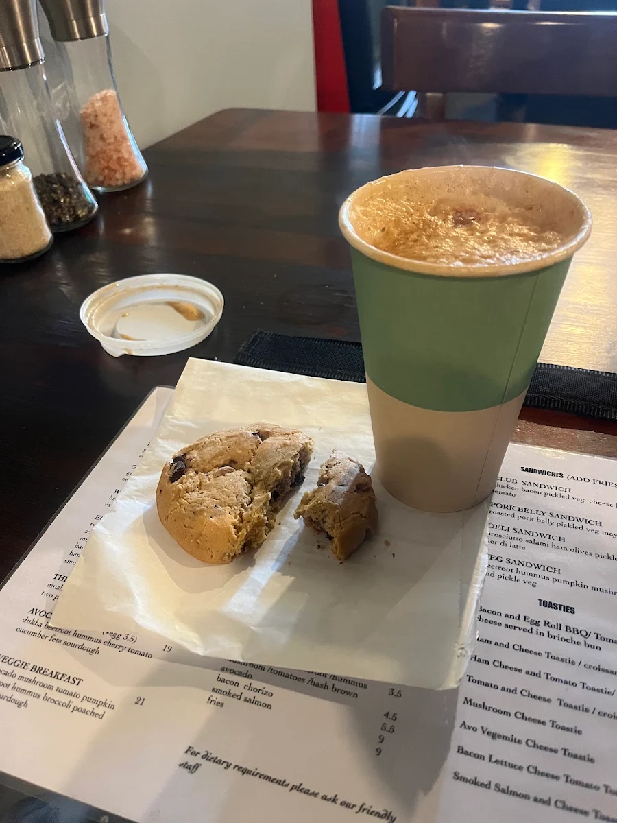 Flat White and Chocolate Chip Cookie