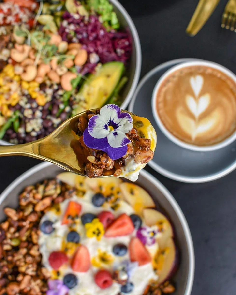 Granola Bowl with Fruit Nuts Seeds Milk and Yoghurt