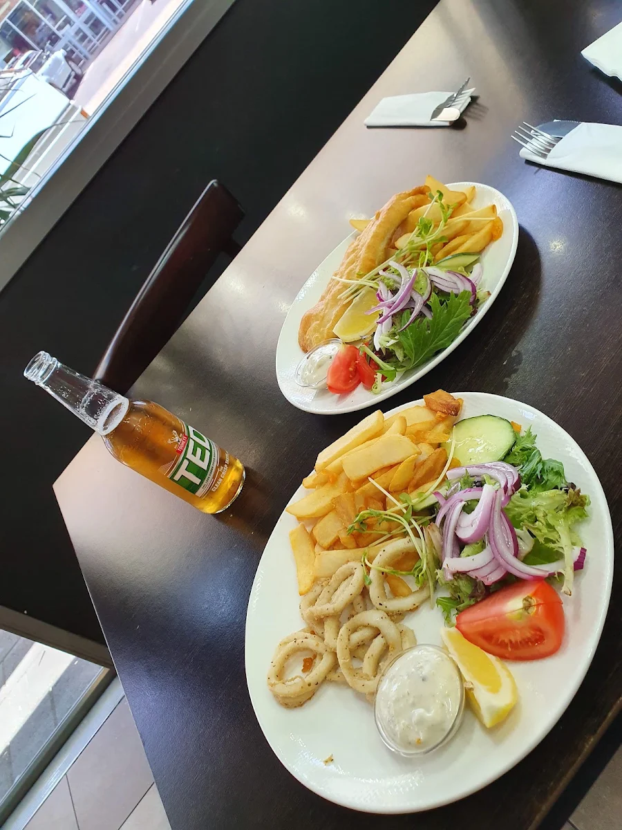 Fish N Chips & Salt N Peer Squid with a Beer mmmm