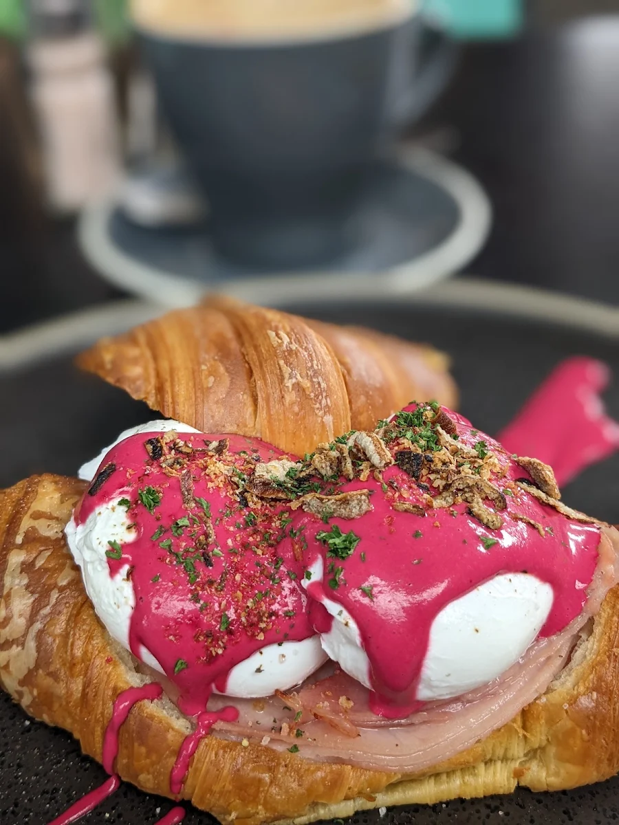 Egg Benedict with Beetroot and Shallots