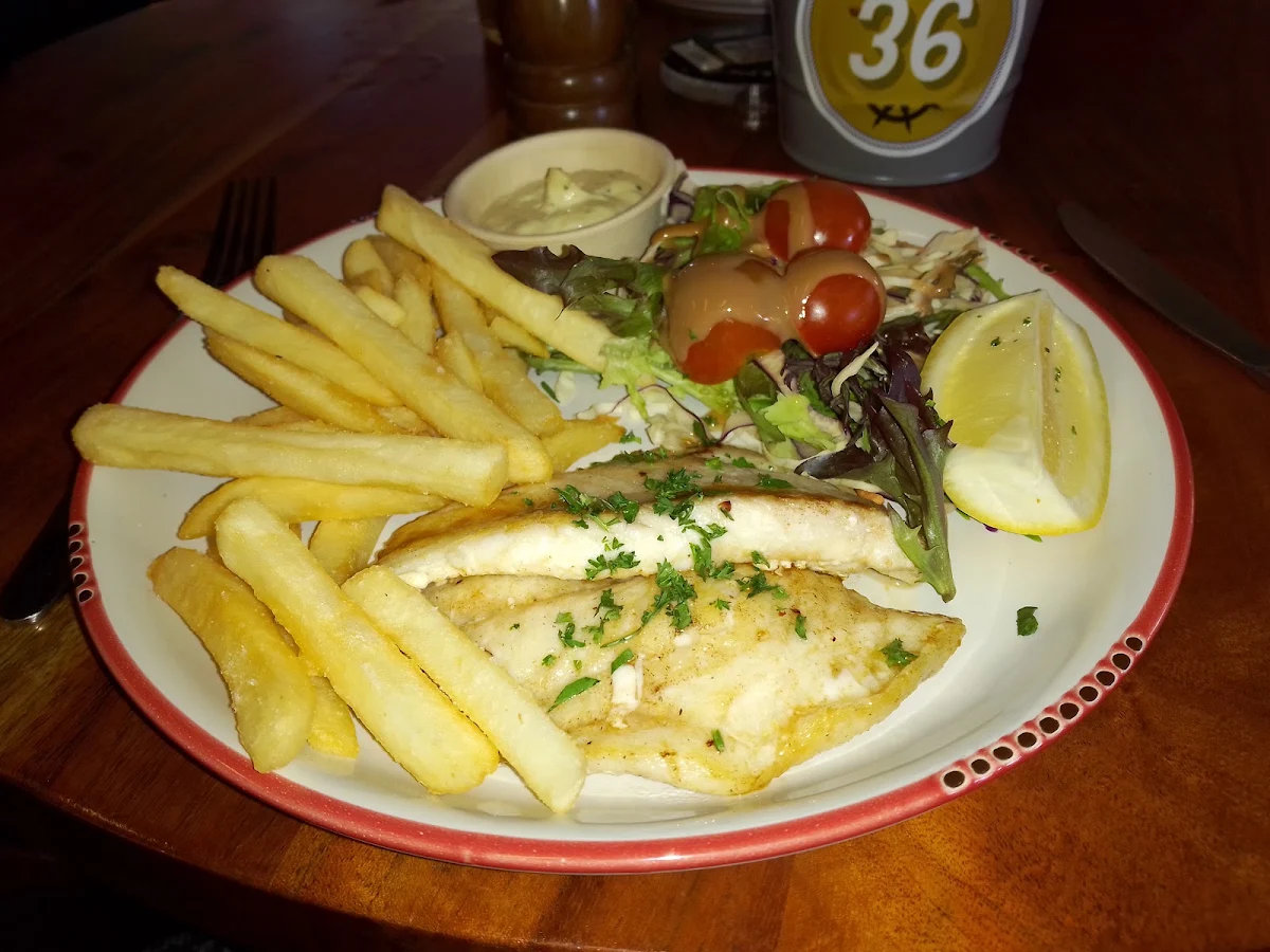 Grilled Fish with Chips and Salad
