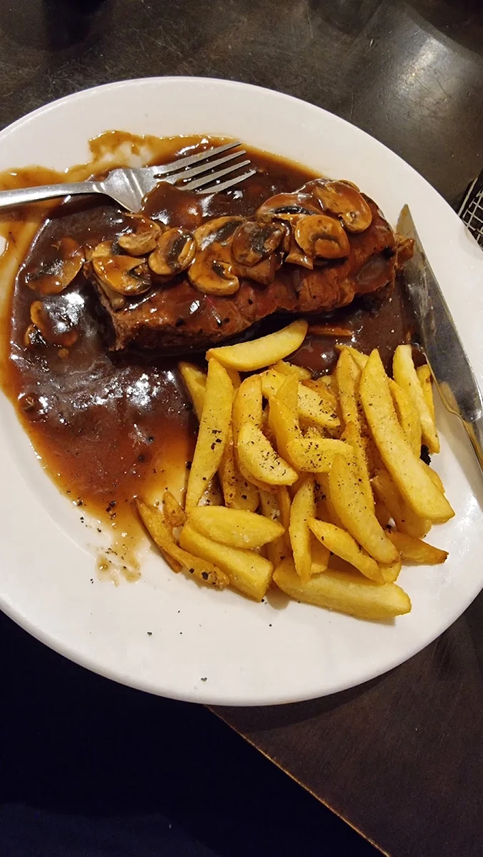 Porterhouse Steak and Chips with Mushroom Sauce