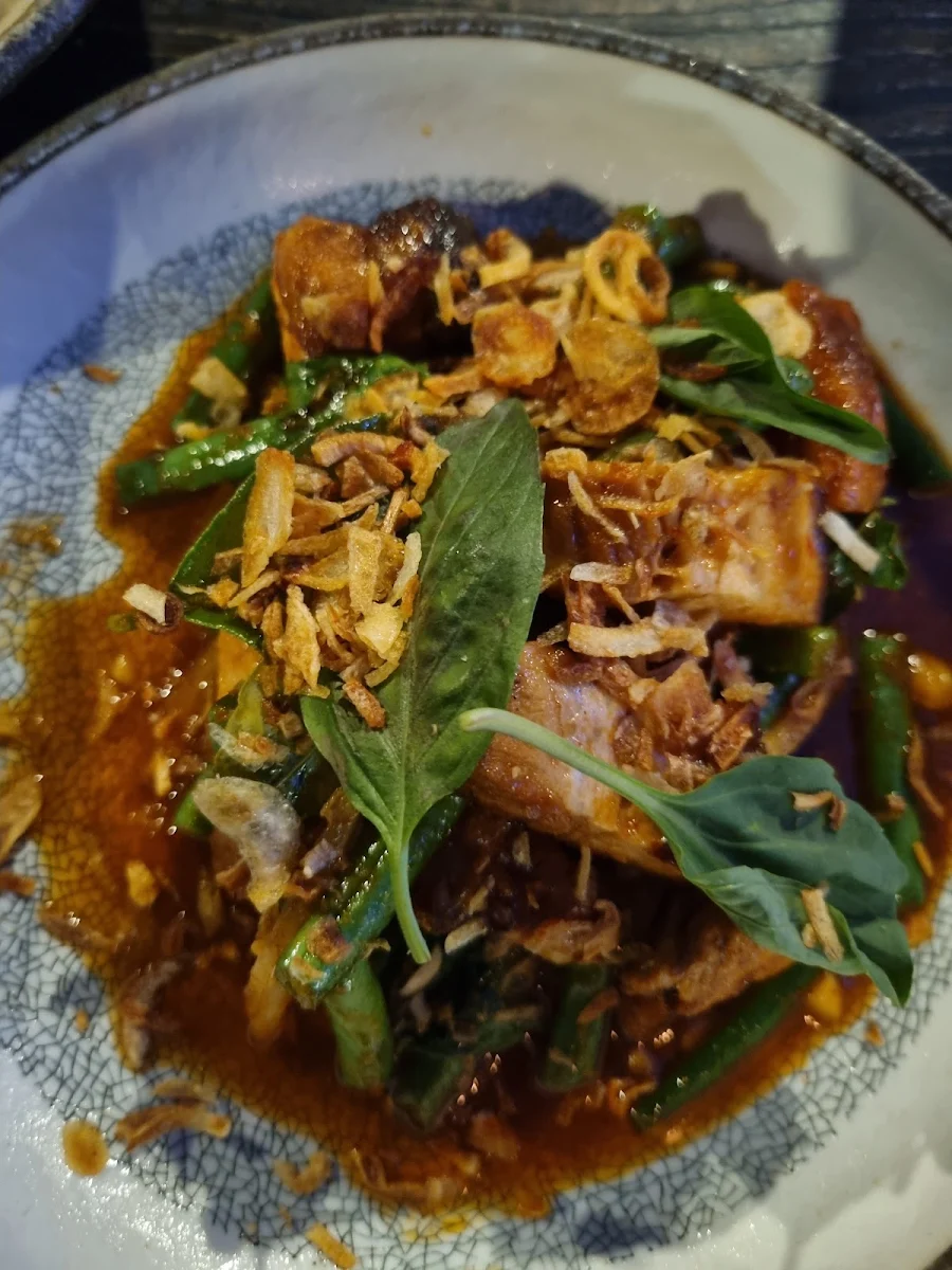 Crispy Pork Stir Fried with Vegetables and Home Made Chilli Jam Sauce