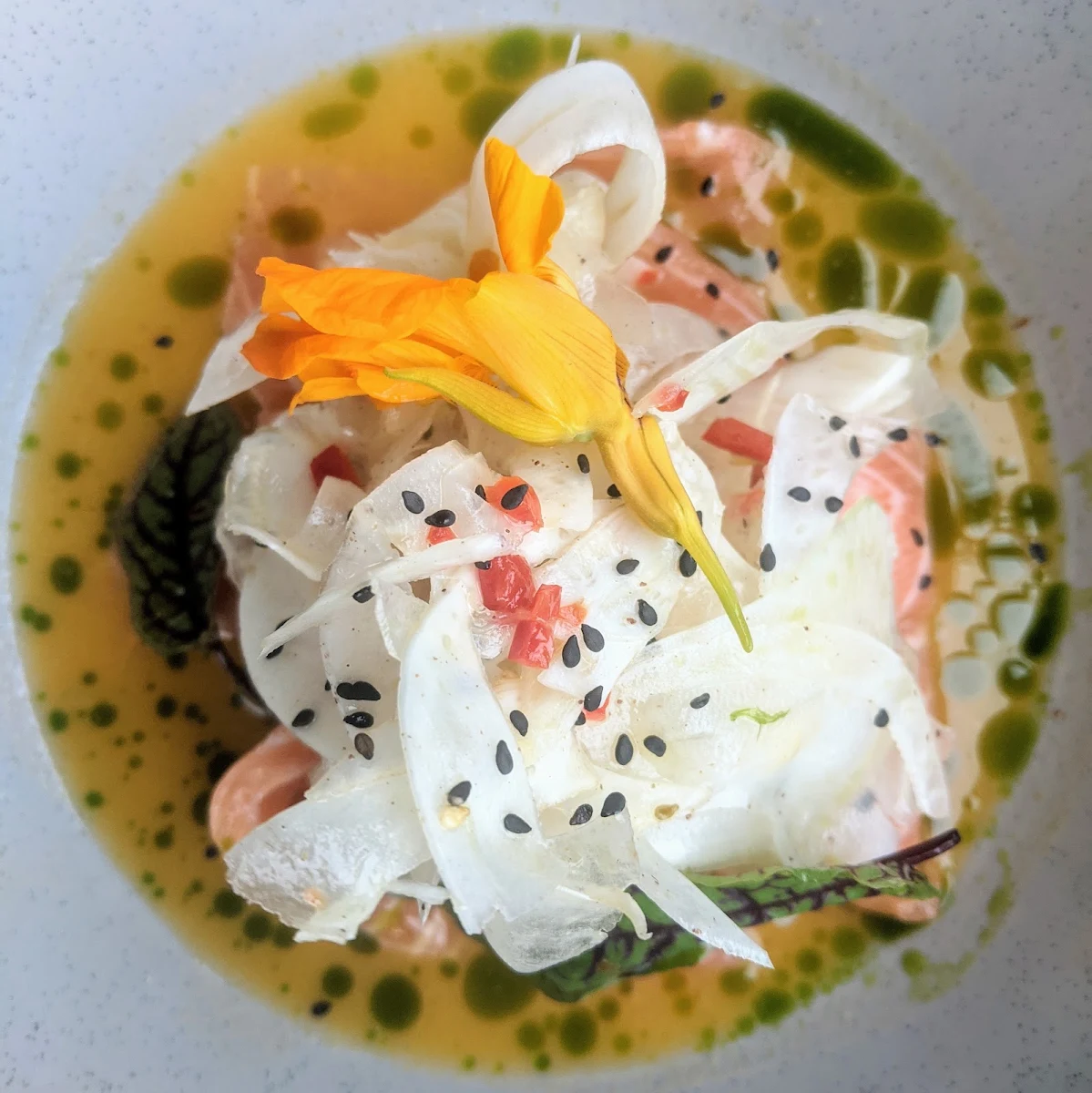 Beetroot Cured Kingfish, Blue Swimmer at Seahaven