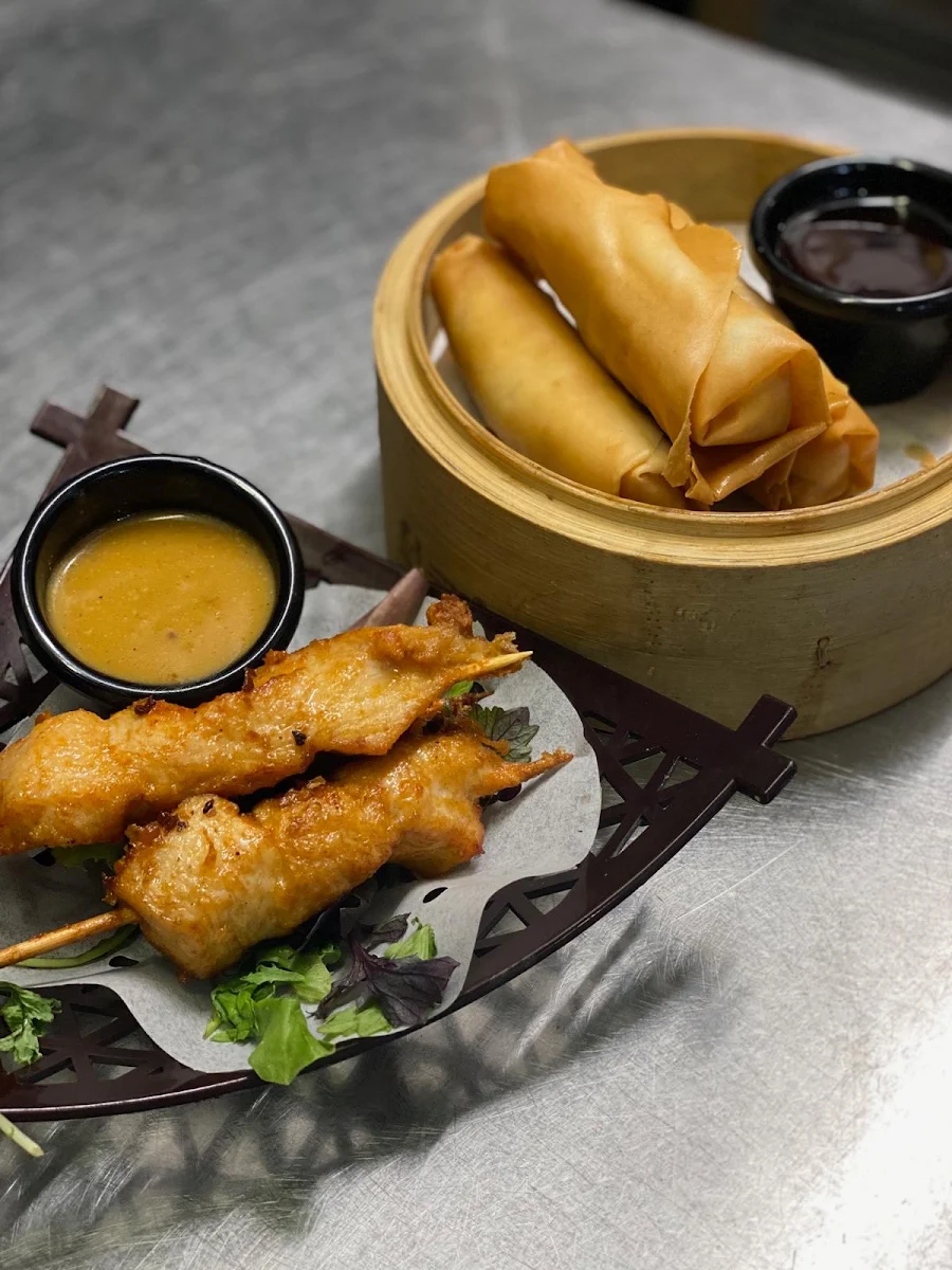 Spring Roll and Satay Chicken