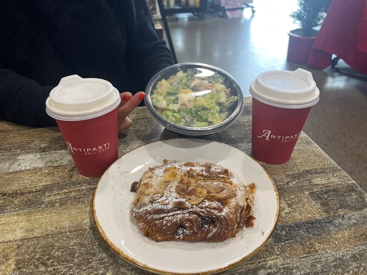 Chocolate and Almond Croissant Coffee and Green Salad