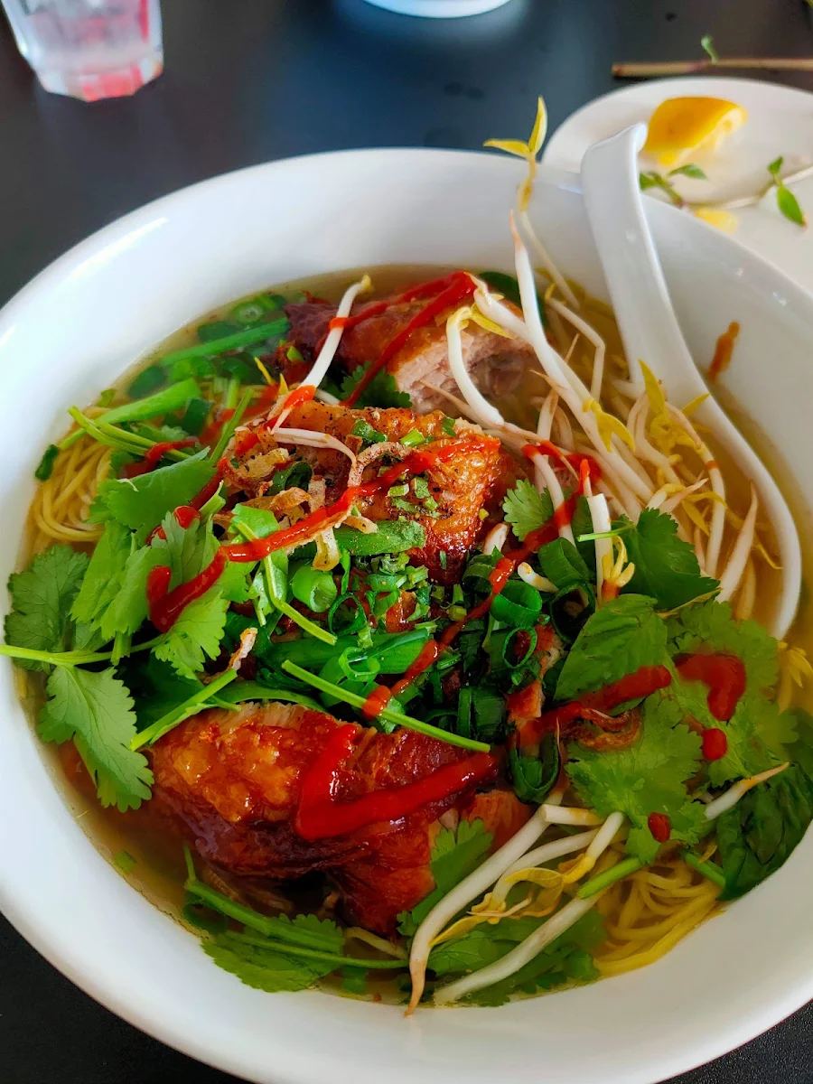 Fried Chicken Pho with Egg Noodles