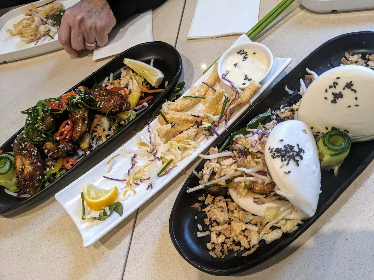 Bao Buns Squid and Tamarind Chicken Wings