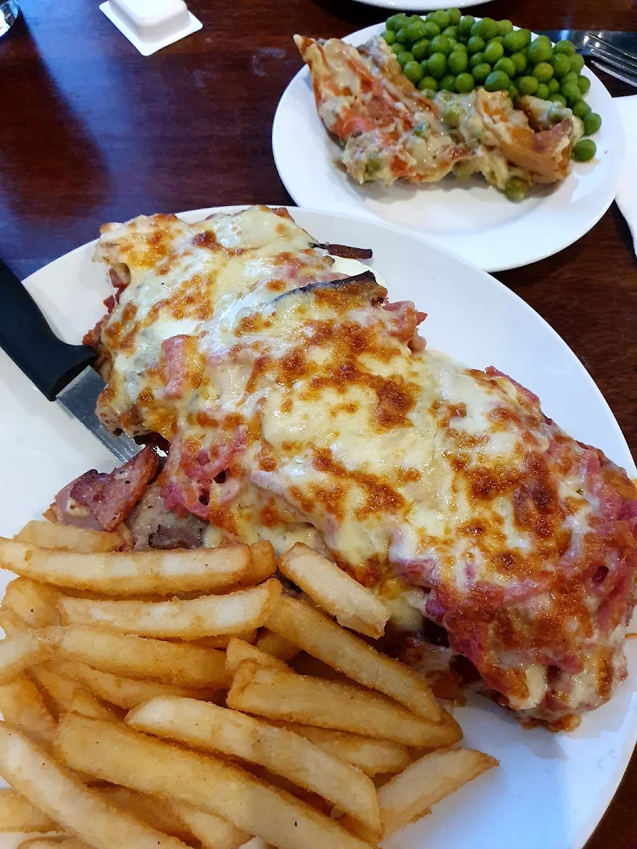 Beef Schnitzel with Pizza Topping, Midway Tavern