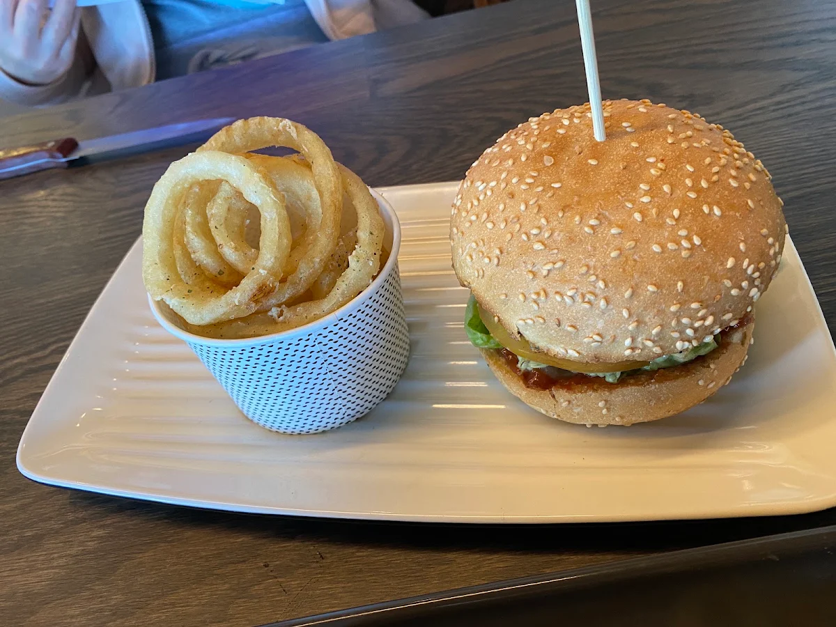 Beef Burger and Onion Rings