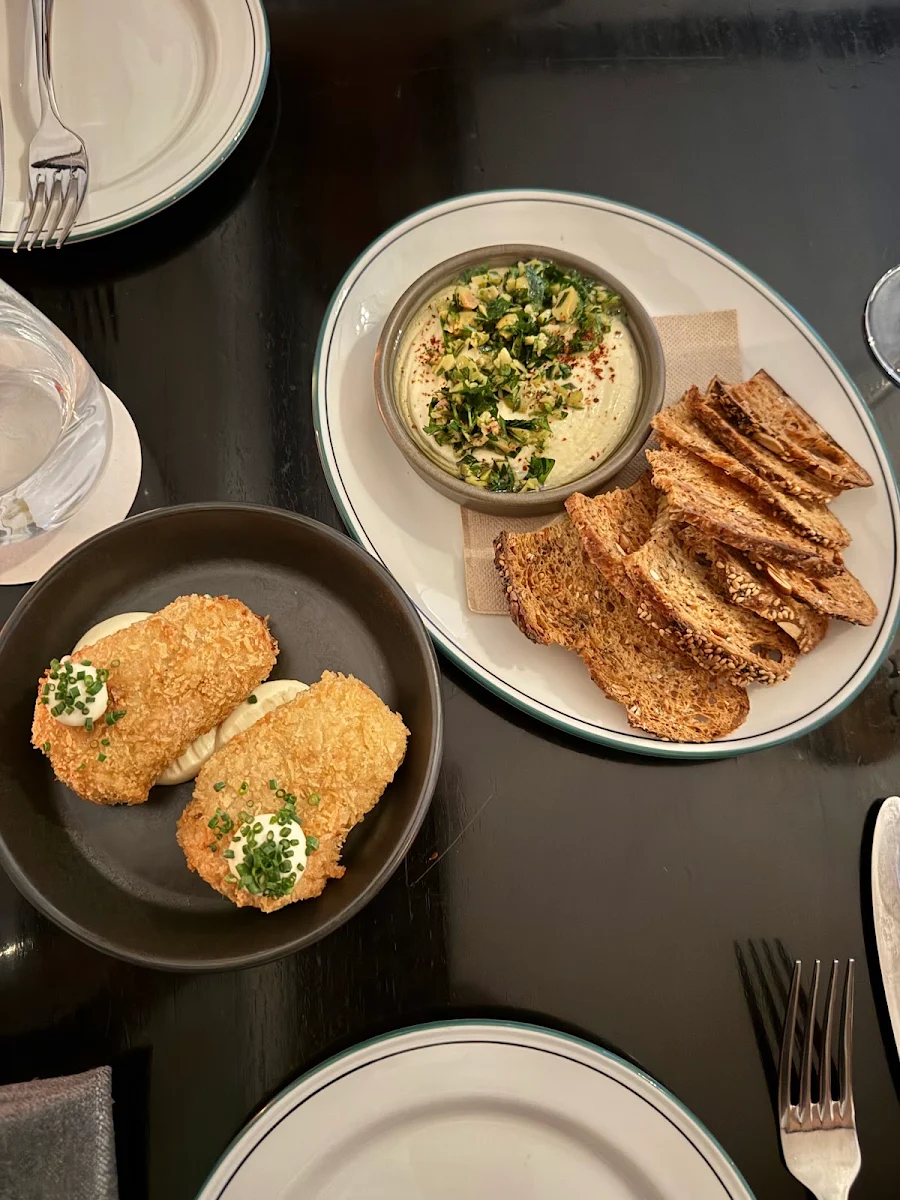 • Fava Dip Green Olives Croutons • Country Ham & Comte Croquettes Dijon Aioli