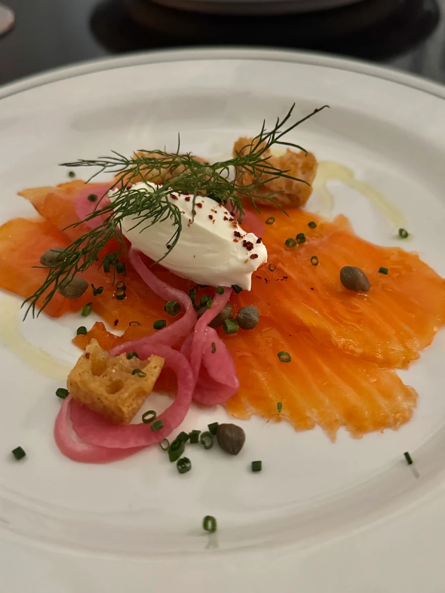 House Smoked Ora King Salmon Pickled Onions Dill Crème Fraîche