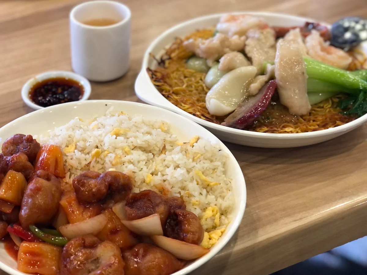 Sweet and Sour Pork with Fried Rice Combination Fried Noodles