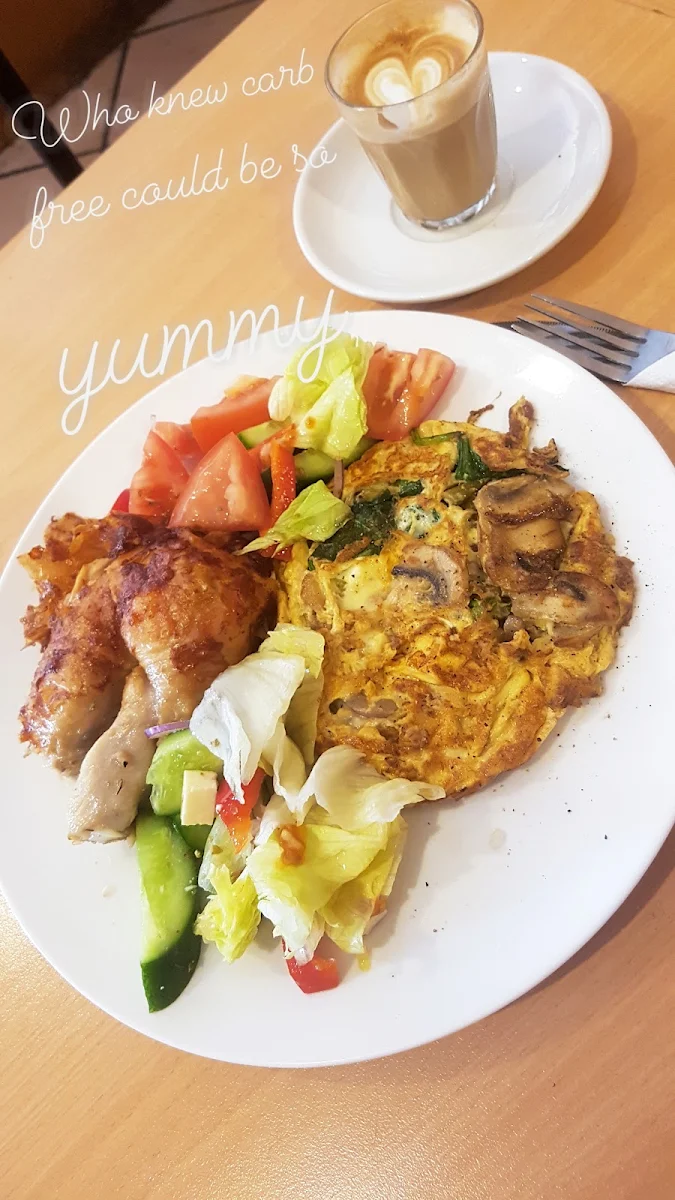 Custom Made Spinach and Mushroom Omelette with Quarter Chicken and Greek Salad
