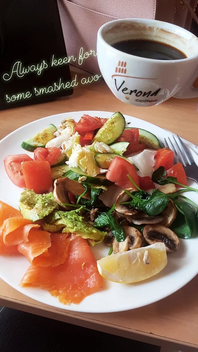 Greek Salad with Smoked Salmon Avocado Slices