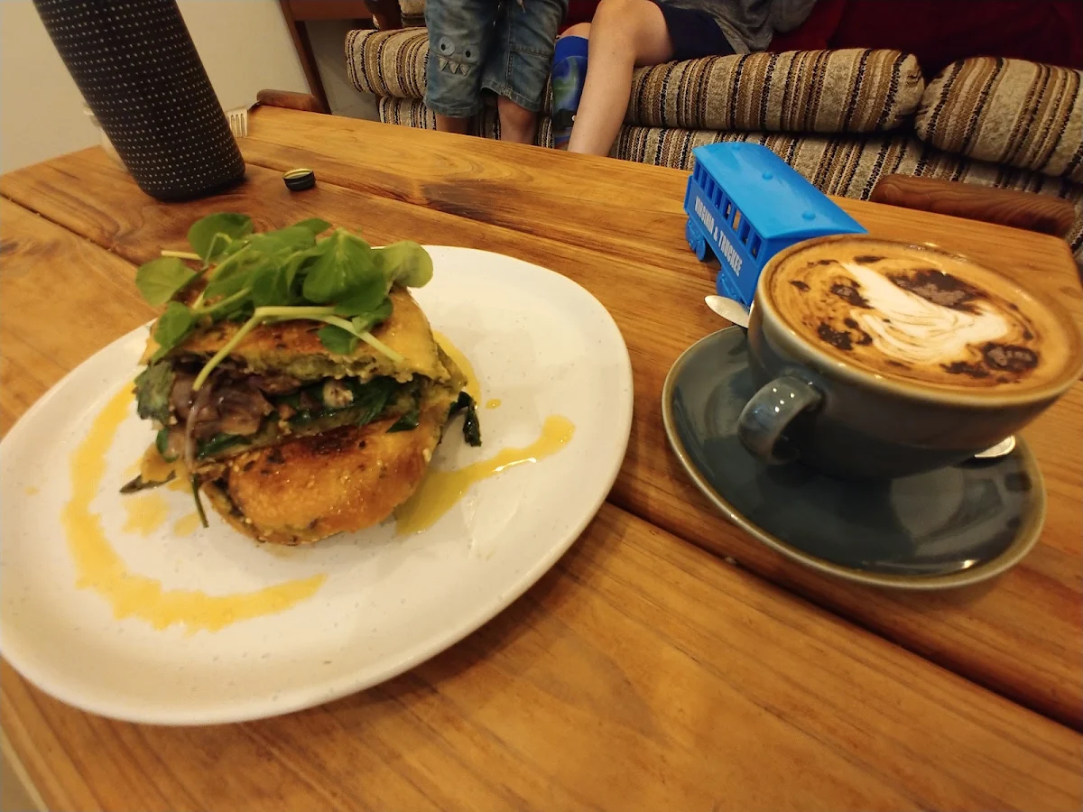 Veggie Toastie and Almond Cappuccino