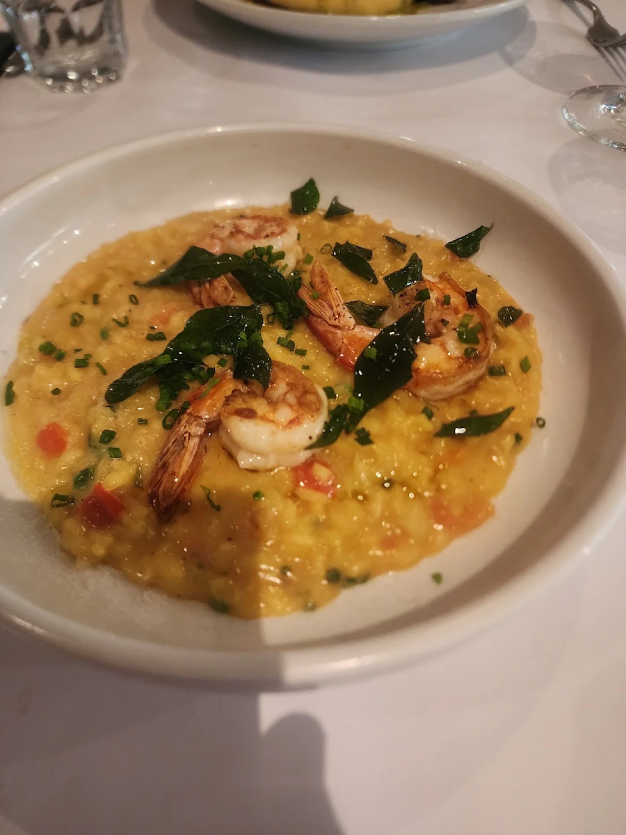 Saffron King Prawn Risotto with Fresh Basil Chilli and Lemon Zest GF