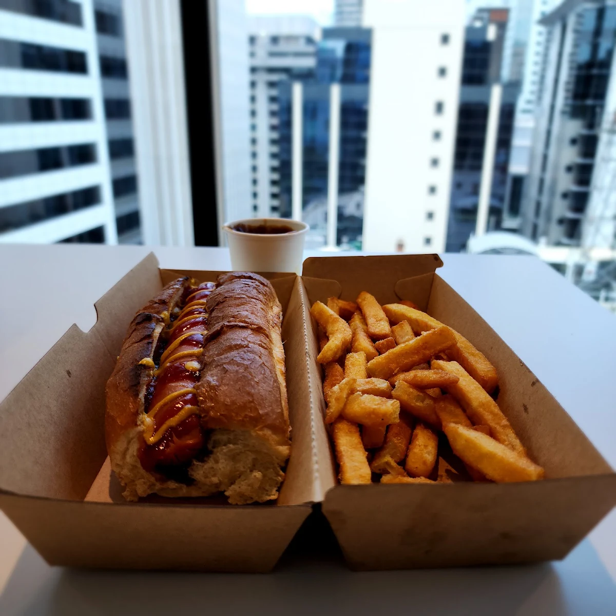 Traditional Hot Dog with Chips and Gravy