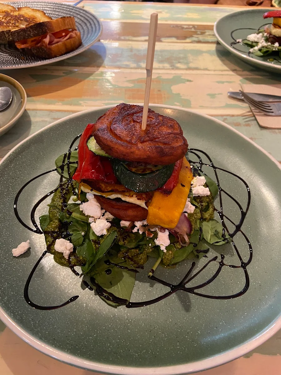 Zucchini Fritter Stack, Mudgee Bah Espresso Cafe