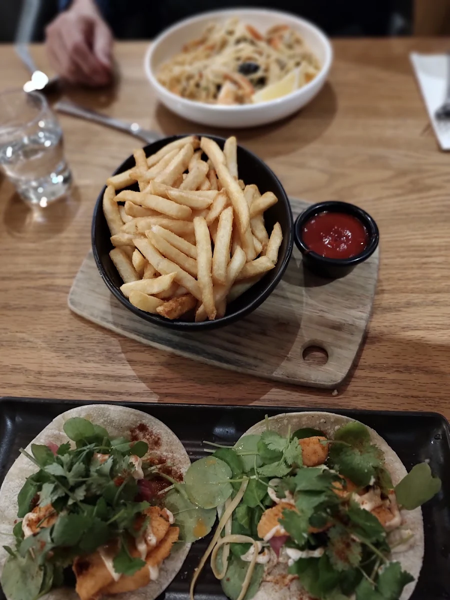 Fish Tacos and Seafood Linguini