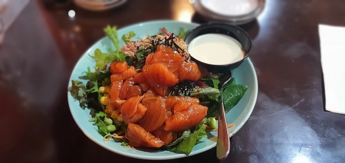 Raw Salmon Poke Bowl with Soba Noodle