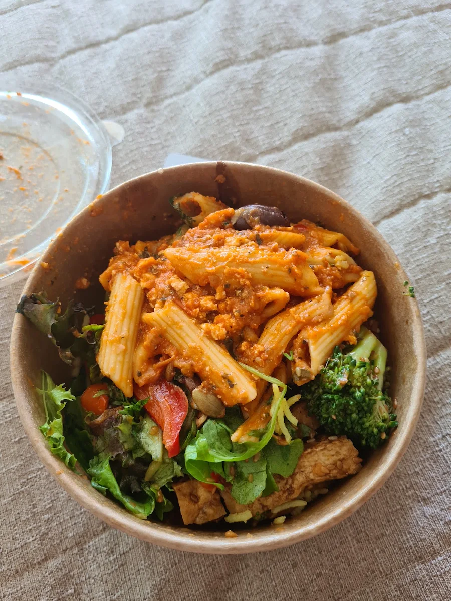 Three Choices with Rice Beans Brocolli and Tofu Greek Salad