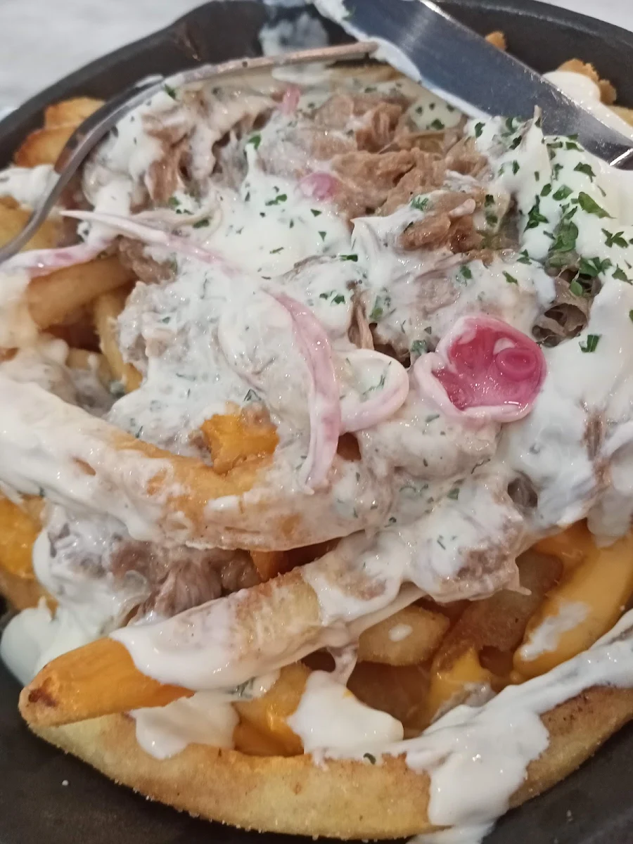 Loaded Fries with Pulled Pork and Caramelized Onions