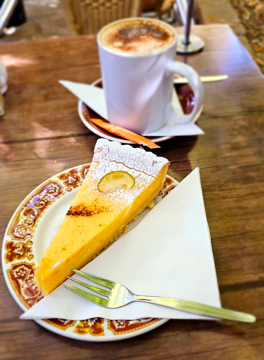 Lemon Lime Broulee Tart and Cappuccino