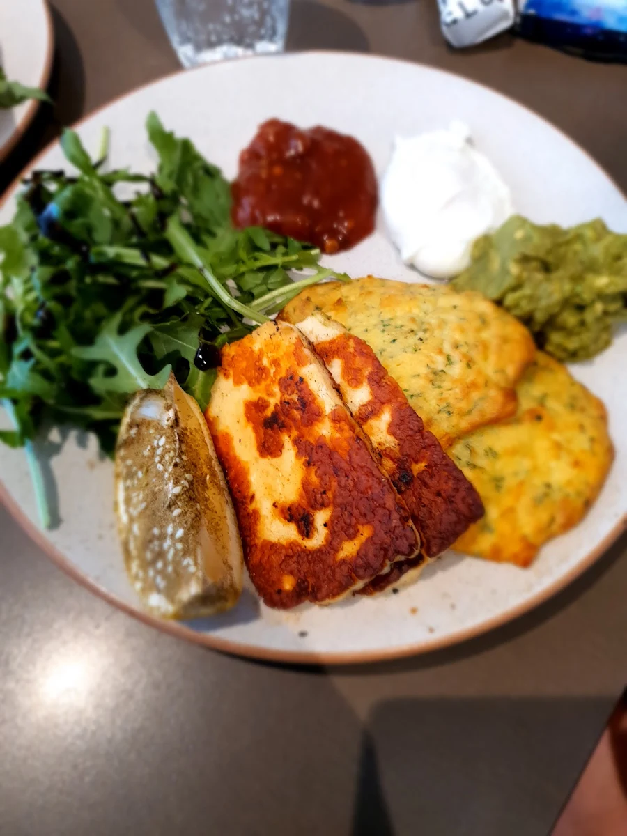 Zucchini and Corn Fritters with Haloumi