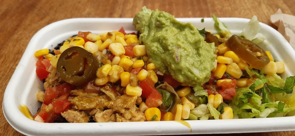 Super Bowl with Chicken B L Back Rice Corn Tomato Lettuce and Avocado 2 Extra with Lime Dressing