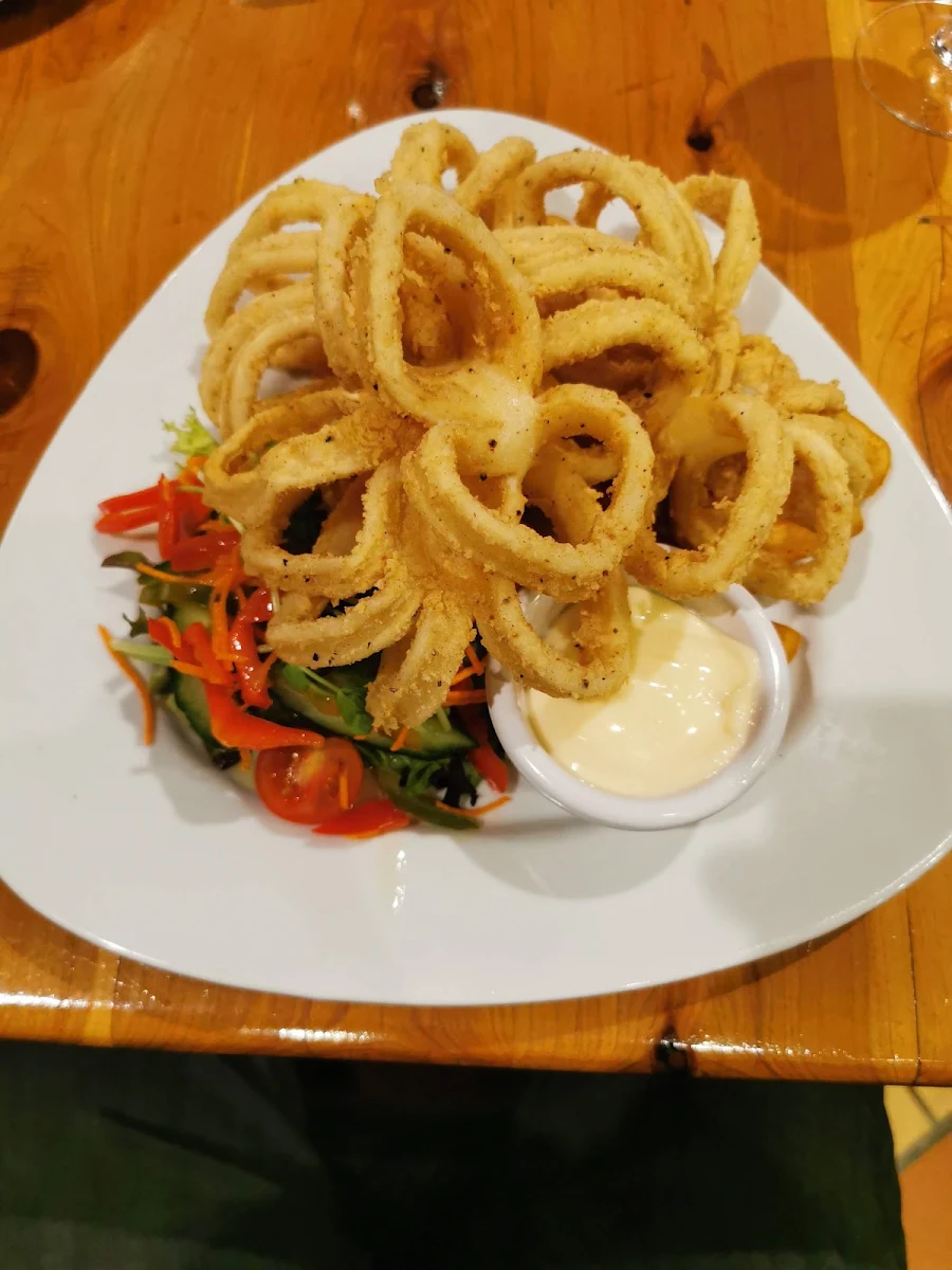Salt N Pepper Squid with Lemon Pepper Sea Salt Seasoning Served with Garlic Aioli & Salad Garnish