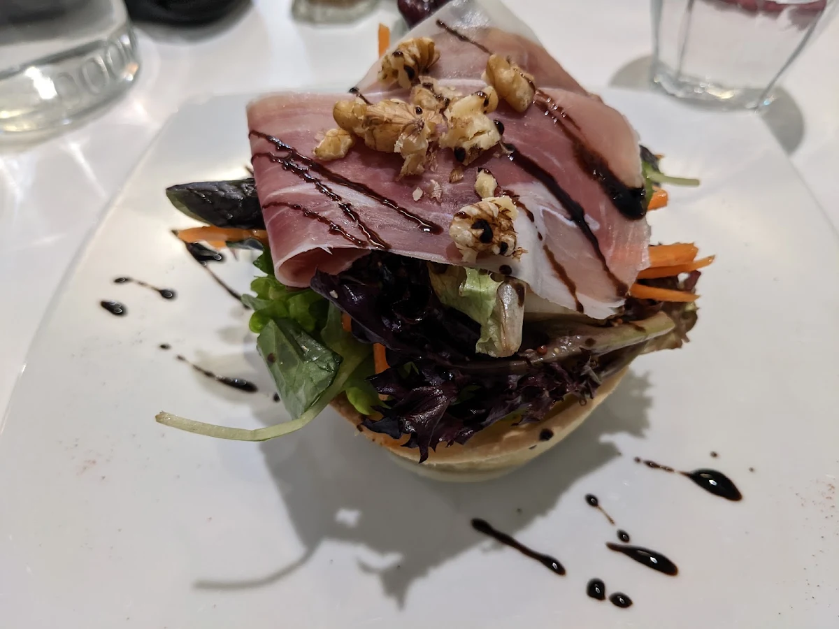 Caramelised Onion Tart with Prosciutto Walnut Salad
