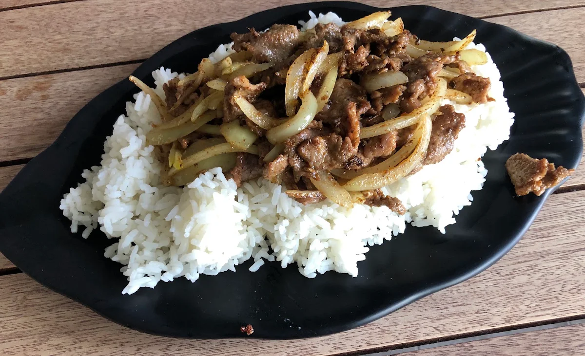 Stir Fried Beef w Ricencode, Jack's Noodle