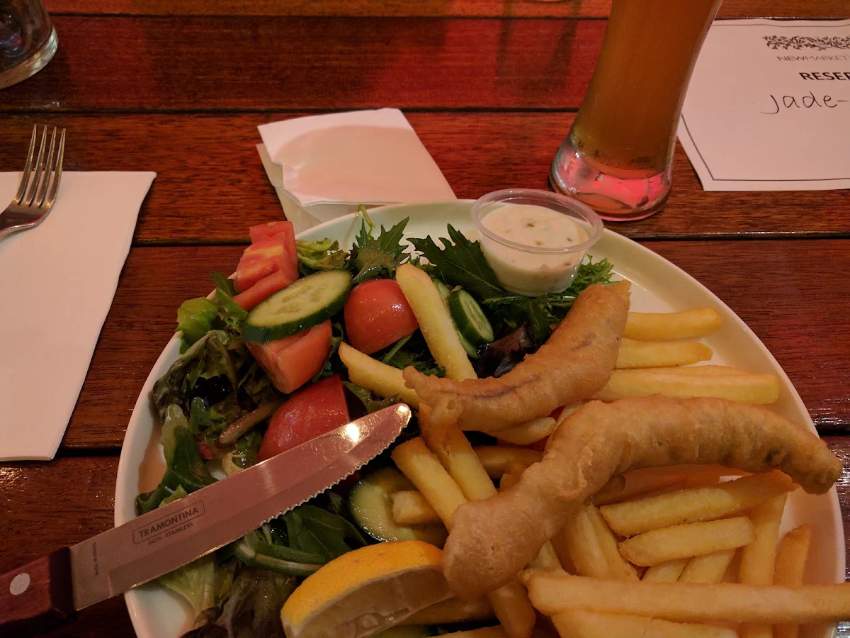 Beer Battered Fish and Chips with Chips Salad Tartare Sauce and Lemon Wedge