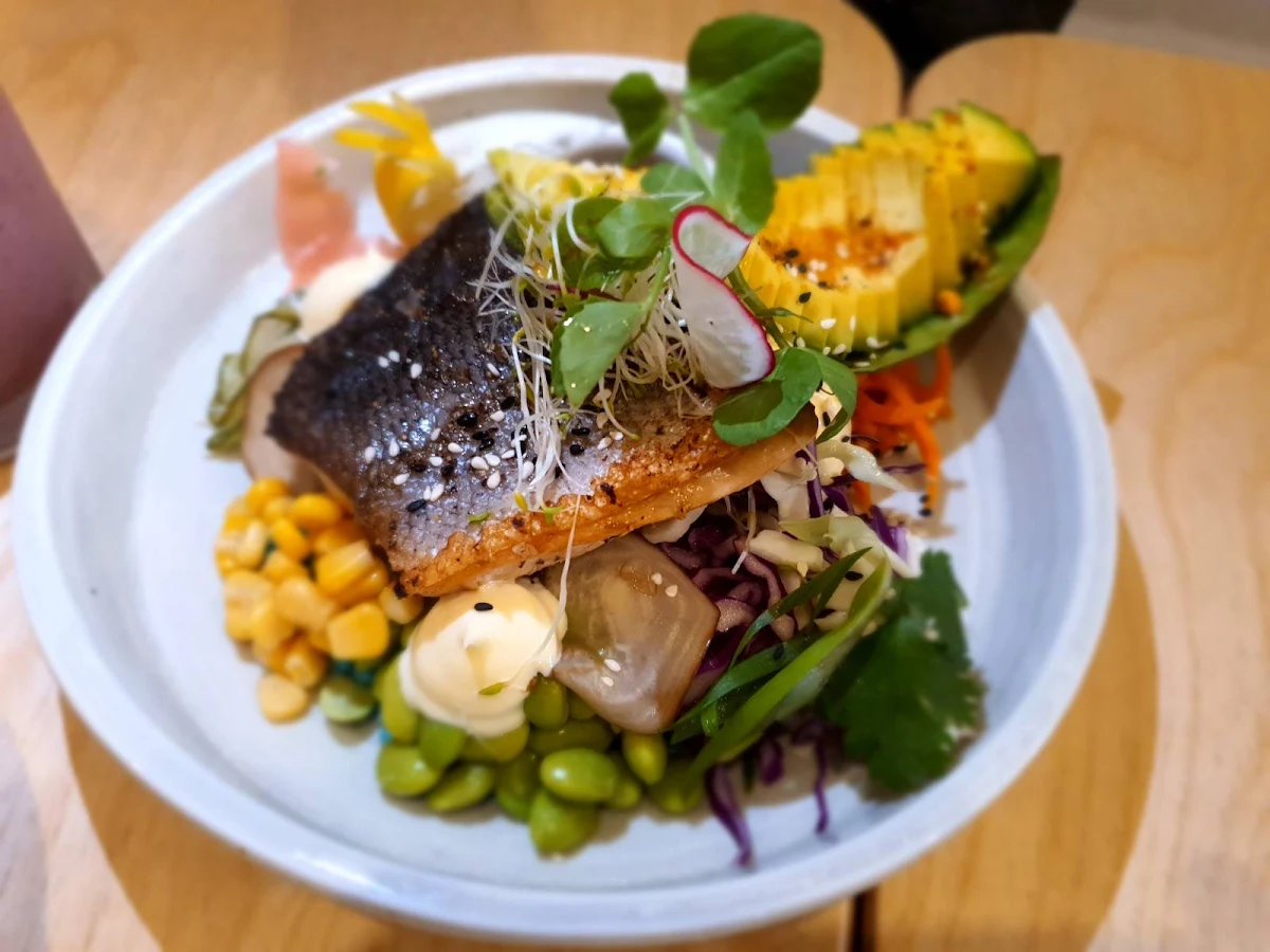 Butterfly Pea Salmon Rice Bowl