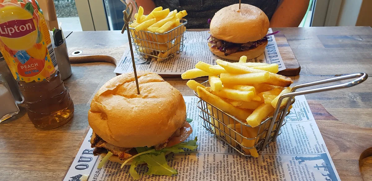 Chicken Deluxe Burger and Fries with Feta