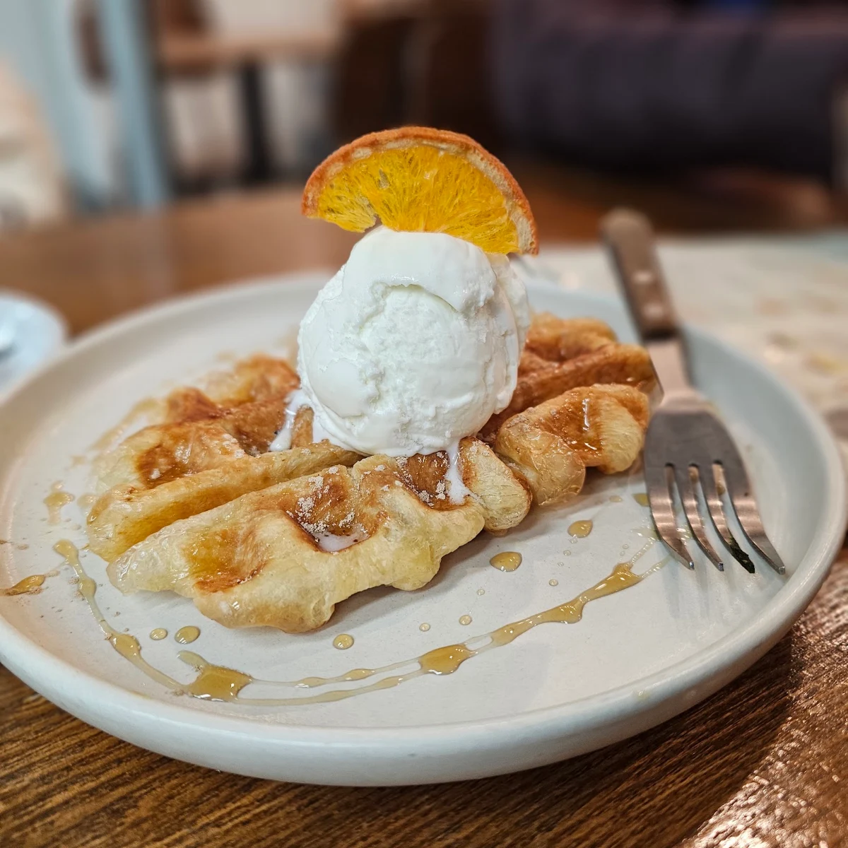 Croffle with Vanilla Ice Cream