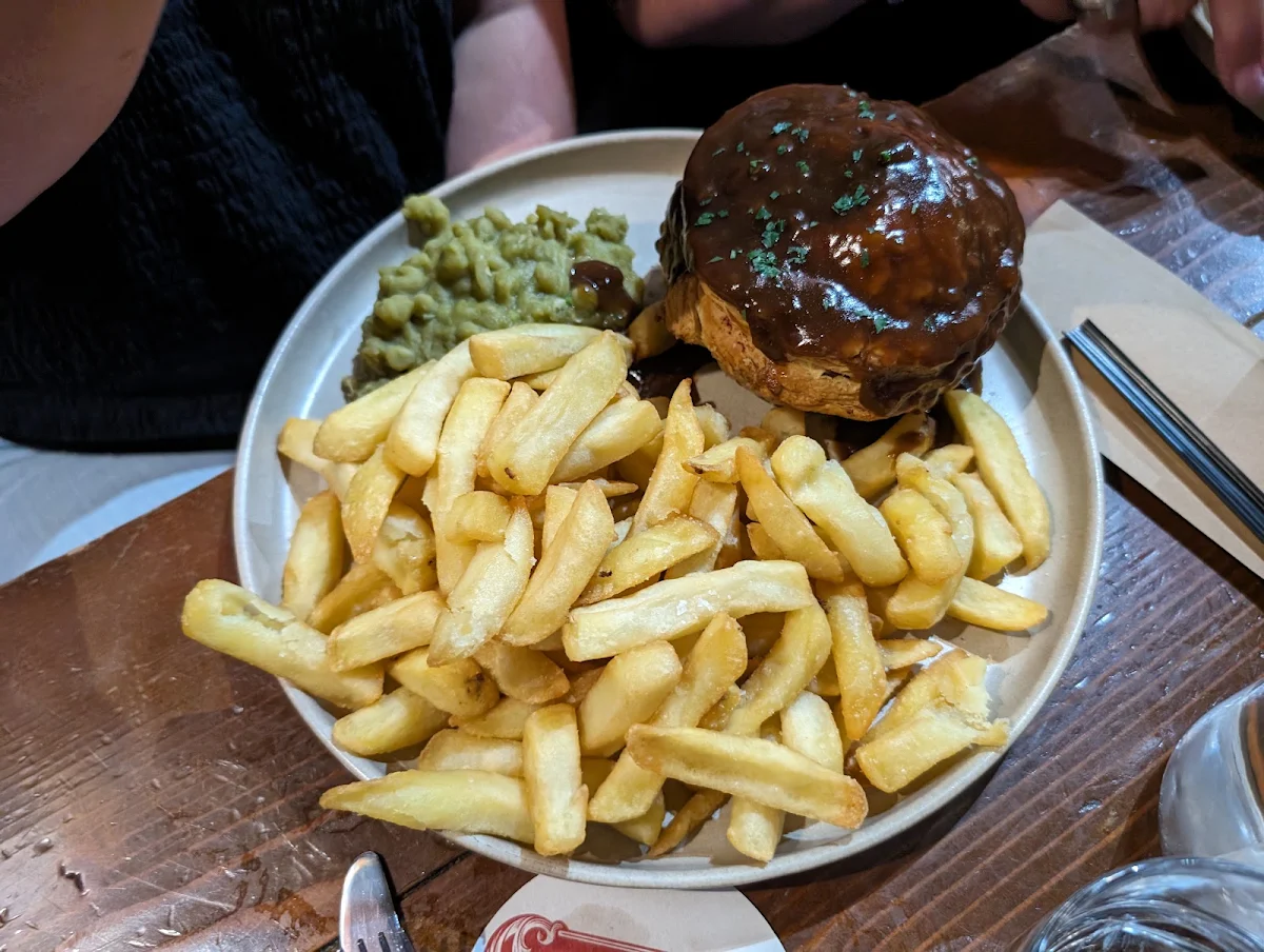 Steak and Guinness Pie with Mushy Peas