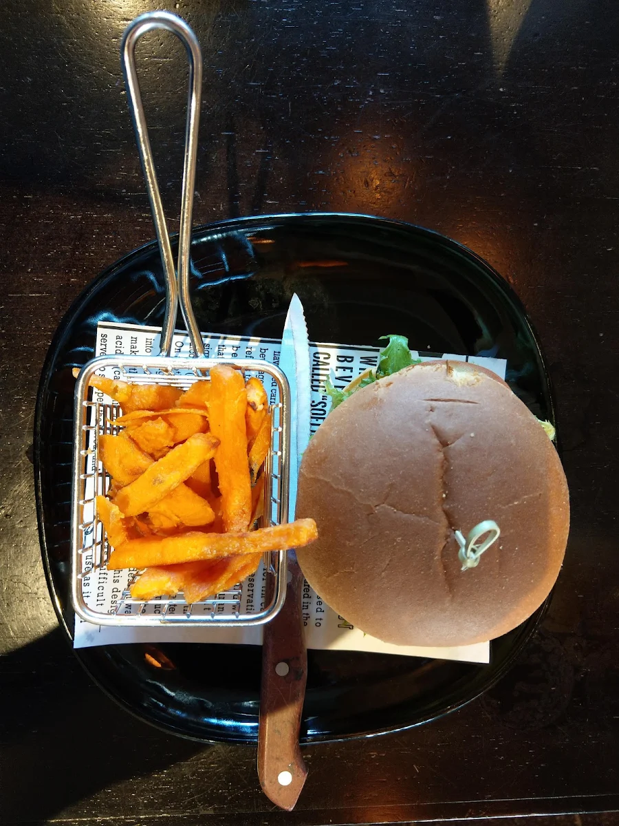 Vegan Burger with Sweet Potato Fries