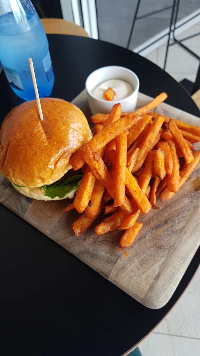 Classic Beef Burger and Sweet Potato Fries
